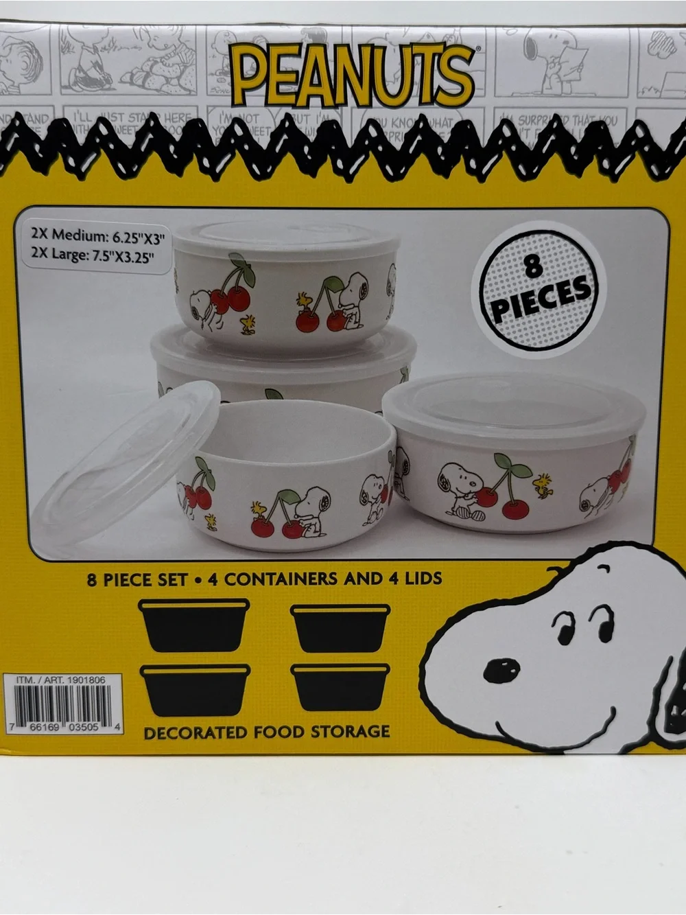 PEANUTS Snoopy Woodstock Ceramic Food Storage Bowls Vented Lids Set of 4 NWT
